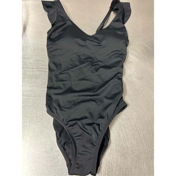 Time and Thru Women’s Ruffled Sleeve Black One Piece Swimsuit. Size M(8-10). NEW - Picture 7 of 8